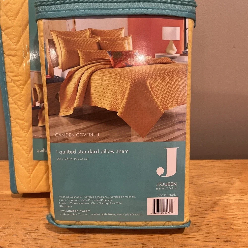 (2) J. Queen New York Standard‎ Pillow Sham Yellow Gold Camden Coverlet Quilted